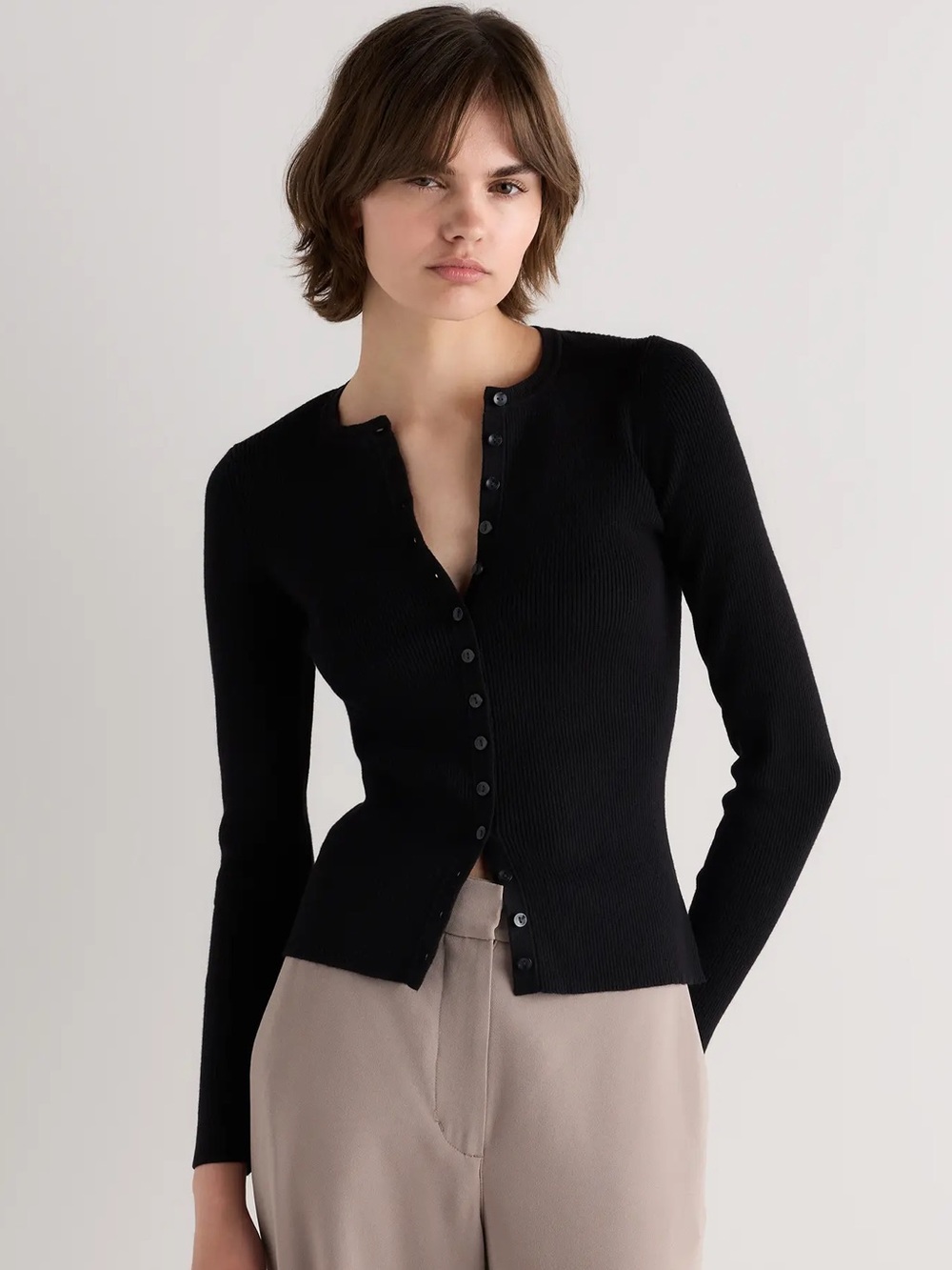 Quince Cotton Cashmere Fitted Ribbed Cardigan